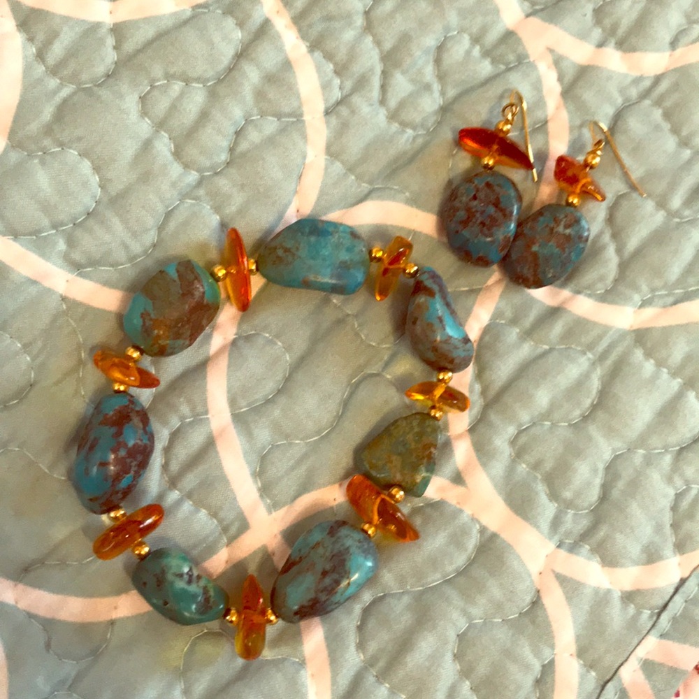 Turquoise & Amber Bracelet and Earring Set